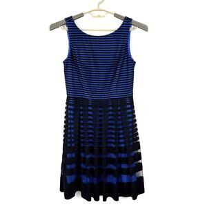 Muse Blue Black lace overlay sleeveless knee-length dress 6 twee